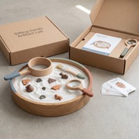 Plateau d'exploration archéologique en bois Montessori personnalisé avec cartes de guidage, boîte cadeau, OEM, jouet éducatif sensoriel naturel
