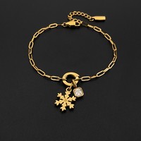 Pulsera de Cadena de Acero Inoxidable Chapada en Oro de 14K para Mujer, con Colgante de Cristal en Forma de Copo de Nieve, Joyería Emanco