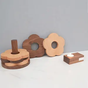 फूल के आकार का अनोखा डिज़ाइन, अच्छी गुणवत्ता वाला लकड़ी का पॉट मैट, ठोस लकड़ी का कोस्टर