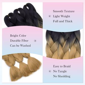 Jumbo <span class=keywords><strong>trenzas</strong></span> cabello 24 pulgadas 100g Xpressron extensiones sintéticas en <span class=keywords><strong>dos</strong></span> <span class=keywords><strong>colores</strong></span> para mujeres para trenzar estilos de cabello - Product Image 3