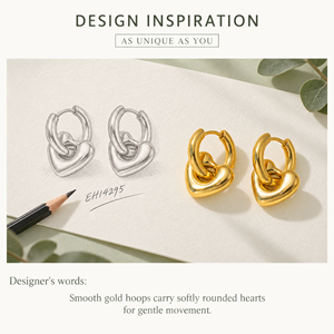 Boucles d'oreilles en forme de cœur, or 14 carats, plaqué or sous vide, acier inoxydable - Product Image 3