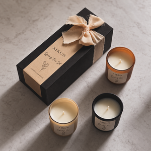 Aikun - Juego de 3 Velas Aromáticas de Cera de Coco en Vaso de Vidrio Ámbar con Cinta y Caja Rígida para Regalos de Primavera - Product Image 1