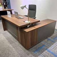 Bureau de direction moderne de luxe LIYU en forme de L avec serrure électronique, plateau en bois épaissi et boîte à lumière LED intégrée
