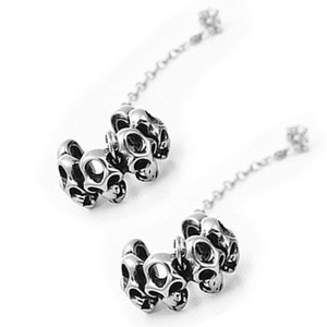 yunnique Skeleton Skull <b>Cuff</b> <b>Earrings</b> Titanium Steel Black Diamond Chain Ear Studs Fashion Jewelry - Product Image 4
