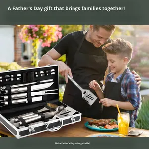 Ensemble de barbecue en acier inoxydable de style américain, très vendu, pour le camping en plein air, avec poignée en aluminium, 21 pièces - Product Image 5