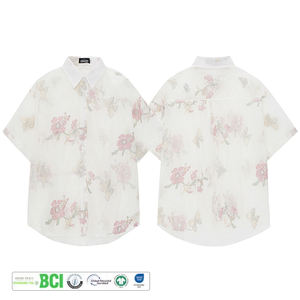 Chemises d'été personnalisées pour hommes 100% coton, séchage rapide, respirantes, écologiques, à manches courtes, imprimées plage, coupe ample - Product Image 2