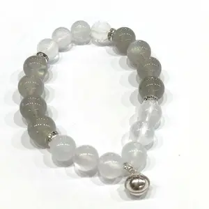 Custom natural two-tone moonstone crystal bracelet with metal pendant crystal bead chain for gift