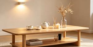 Table basse moderne en bois massif avec étagère de rangement, mobilier minimaliste pour salon - Product Image 6