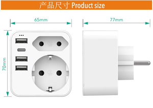 2 EU Ways 3USBA + USBC Multi-Socket Adapter European Extension Socket 3.4A 17W - Product Image 6