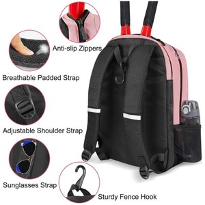 Sports Racket <b>Backpack</b> Large Capacity <b>Waterproof</b> Shoe Storage Outdoor Sports Pink Unisex Casual <b>Backpack</b> With Detachable Straps - Product Image 3