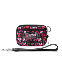 Dompet Koin Zipper Motif Sapi Trendy Kapasitas Besar Tahan Air dengan Gantungan Kunci, Tas Pergelangan Tangan Portabel Bahan Nilon Cherry