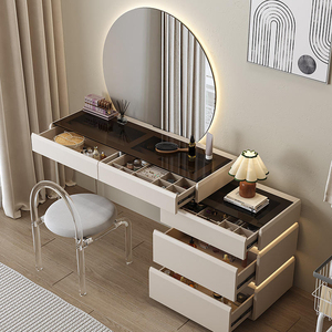 Luxury Minimalist Dressing <b>Table</b> Modern Aesthetic Makeup Vanity Desk with LED <b>Mirror</b> Smart Bedroom Furniture for Women - Product Image 3