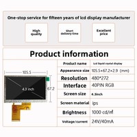 SHENGHE Modul LCD Uji Medis Digital Sudut Lebar IPS 4,3 Inci Resolusi 480*272 Antarmuka RGB 40-Pin Lampu Latar LED 1000