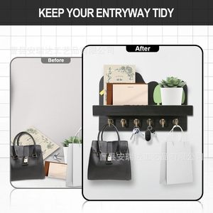 Wooden <b>Wall</b> <b>Mounted</b> Key Storage Rack With <b>Shelf</b> For Entryway Living Room Organization - Product Image 1