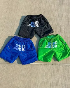 Kangxin - Shorts de poliéster para academia masculina, malha personalizada com logotipo, moda esportiva, corrida, fitness, praia, basquete, corrida, calção solto, moda esportiva