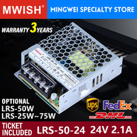 Controlador LED MWISH LRS-50-24 de 50W, 24V, 2.2A, Alta Eficiencia, Entrada Universal para Tiras LED, Barras de Luz y Señalización