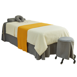 Atmosphère romantique vérifier modèles beauté <span class=keywords><strong>lit</strong></span> 4 pièces ensemble couleur unie <span class=keywords><strong>couvre</strong></span>-<span class=keywords><strong>lit</strong></span> Salon de beauté ensemble corps SPA Massage Table couverture ensemble - Product Image 4