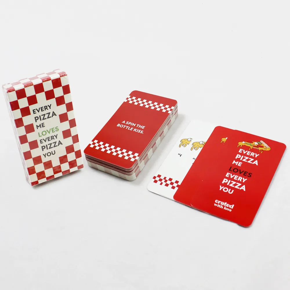 재미있는 맛있는 피자 게임 카드 사용자 정의 도매 재미있는 가족 친구 파티 게임 카드 인쇄 종이 레드 게임 카드