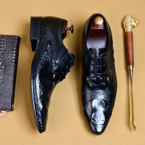 Chaussures habillées pour hommes à bout pointu en cuir véritable imprimé animal, lacets, semelle en caoutchouc antidérapante, toutes saisons - Product Image 3