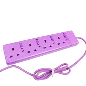 WK 4 Gang Malaysia Extension Socket British Standard with UK Fused Plug, Switch & Neon-Blue