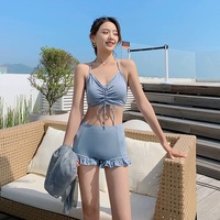 Dames Nieuwe Sexy Bikini Kiel Gebreid Driedelig Badpak Met Lange Mouwen Doorzichtige Taille Zonwering Strandbadpak