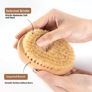 Cepillo de Baño 100% <span class=keywords><strong>Natural</strong></span> de Pelo de Cerdo, Cepillo Corporal Ovalado Largo de Madera de Bambú y Haya, Exfoliante para Piel Seca para Adultos - Product Image 4