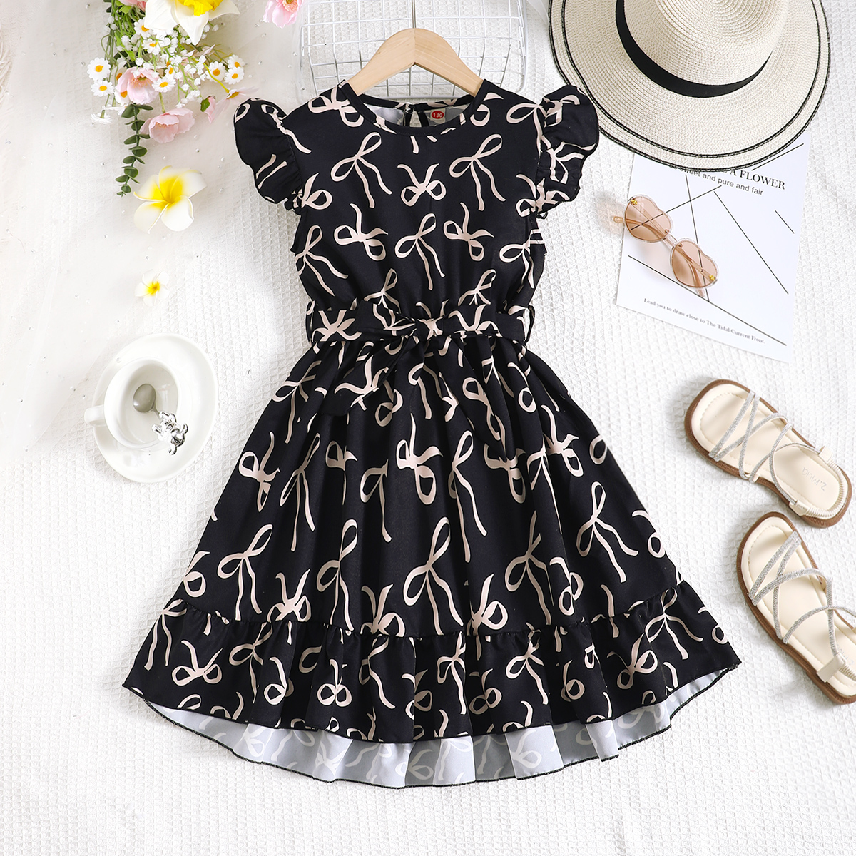 denim dress girls RuffleButts Light Wash Denim Flutter Bow Dress