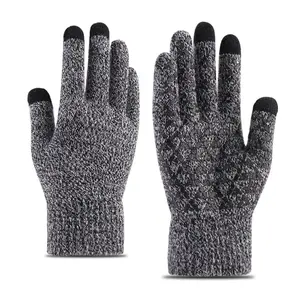Ucuz dokunmatik ekran eldiveni yumuşak kış kadın örgü akrilik eldiven kalın adam sıcak eldiven OEM hizmet resimleri düz 4 Pairs JH WS-14