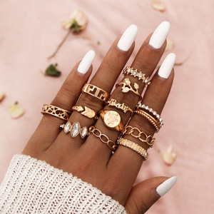 Bohemian Flower <b>Rings</b> <b>Set</b> 12 Pcs <b>Gold</b> Tone Cubic Zirconia Women's Fashion Jewelry Gift - Product Image 1