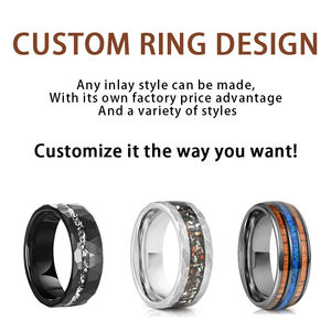 POYA 8mm Siyah Tungsten Çekiçlenmiş Ofset Yüzük, Geyik Boynuzu Kakmalı, Erkekler İçin Düğün, Nişan, Söz, Yıldönümü İçin Rahat Uyumlu - Product Image 3