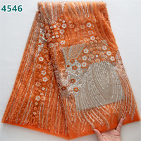 Dentelle en tulle français de luxe africaine perlée avec sequins, idéale pour la confection de robes de mariée, vente en gros 4546