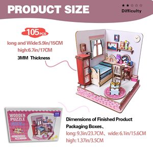 Kits de construction de <span class=keywords><strong>maison</strong></span> de poupée miniature en bois 3D DIY, adorable chambre rose, mini-<span class=keywords><strong>maison</strong></span> puzzle, décoration artisanale pour la <span class=keywords><strong>maison</strong></span> - Product Image 5