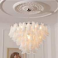 Lustre LED en verre vert style Murano vintage français, suspension à plusieurs niveaux, hauteur réglable, installation facile au milieu