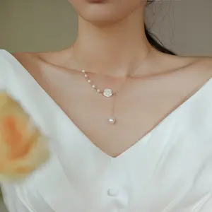 Elegant Jewelry Mother of Pearl White Rose Gold Freshwater Pearl Drop Pendant Gold Plated Necklace Jewelry For Women
