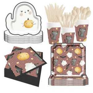 DAMAI Halloween Party Supplies Halloween Paper Plates Cups Napkins Party Disposable Tableware Set Birthday Favor for 8 Guests - Product Image 3