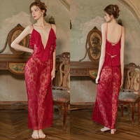 Robe de nuit en mousseline de soie rouge à fleurs, sans manches, longue, sexy, pour femmes, tenue d'intérieur estivale, tissu doux, motif imprimé