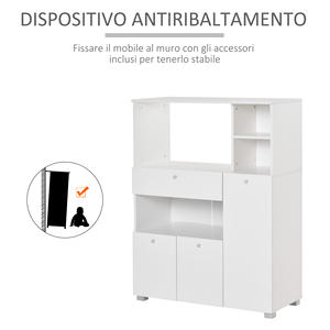 HOMCOM Armoire de cuisine micro-ondes avec armoires, étagères et tiroirs, buffet en bois moderne 90x40x120cm blanc - Product Image 5