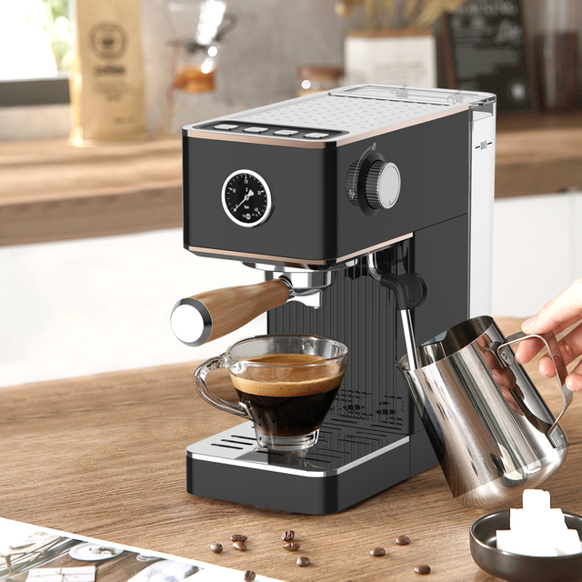 Italian ULKA Pump Professional Espresso Coffee Maker with Milk Frother 1350W Electric Coffee Machine