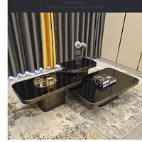 Ventes directes d'usine Carré En Acier Inoxydable Brossé 3 Ensembles Table Basse Salon De Luxe Avec Plateau En Verre Trempé Brun