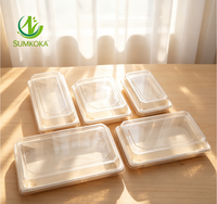 Plateau à sushi jetable en fibre de pulpe de bagasse de canne à sucre SUMKOKA avec couvercle en PET, écologique et micro-ondable