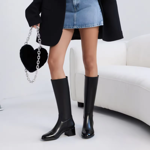 Bottes hautes pour femmes 2025 à talon haut en cuir Bottes hautes pour femmes à tige haute Grande taille 35-45 Bottes longues automne hiver - Product Image 5