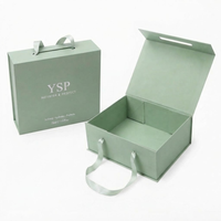 Ensemble d'emballages de luxe sur mesure pour soins de la peau, couleur vert sauge, avec poignée portable, fermeture magnétique, boîte rigide pliable