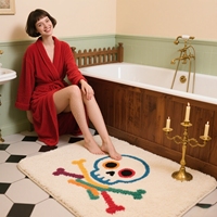 All Hallows' Day Tapis de bain absorbant Tapis tufté personnalisé Microfibre anti-dérapant Crâne Toile d'araignée Tapis de salle de bain moelleux