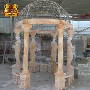 Gazebo a colonna romana <span class=keywords><strong>in</strong></span> marmo bianco naturale intagliato a mano <span class=keywords><strong>in</strong></span> pietra scultura all'aperto - Product Image 4