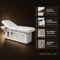 Lit de beauté électrique avec armoire de rangement, base à lumière d'ambiance LED, télécommande, hauteur réglable, lit de soin du visage pour salon de beauté et spa