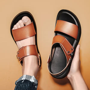 Sandalias de cuero de verano para hombre, color marrón, con cierre de hebilla, ligeras, transpirables, zapatos de playa, sandalias informales para jóvenes - Product Image 1