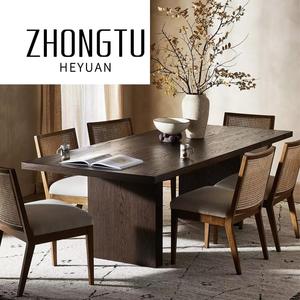 Moderna casa sala da pranzo <span class=keywords><strong>mobili</strong></span> 8 6 posti lungo rettangolare <span class=keywords><strong>massiccio</strong></span> pannello spesso di quercia legno massello noce scuro macchia tavolo da pranzo - Product Image 2