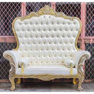 Luxury Royal White <b>Wedding</b> Sofa Tufted Leather Maharaja Throne Chair Hand Carved Metal <b>Frame</b> Bride Groom Stage Couch - Product Image 4