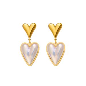 Pendientes Impermeables de Acero Inoxidable, Chapados en Oro de 18k, con Colgante de Doble Corazón y Perla, Pulidos, Hipoalergénicos, Modernos para Mujer - Product Image 5