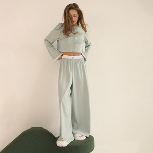 Conjunto de Pijamas de Cardigan de Duas Peças para Mulheres, Estilo Europeu-Americano, Manga Longa e Calças, Roupas de Lazer - Product Image 3